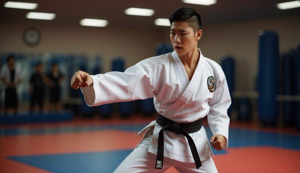 A Taekwondo student practicing basic techniques to prevent injuries